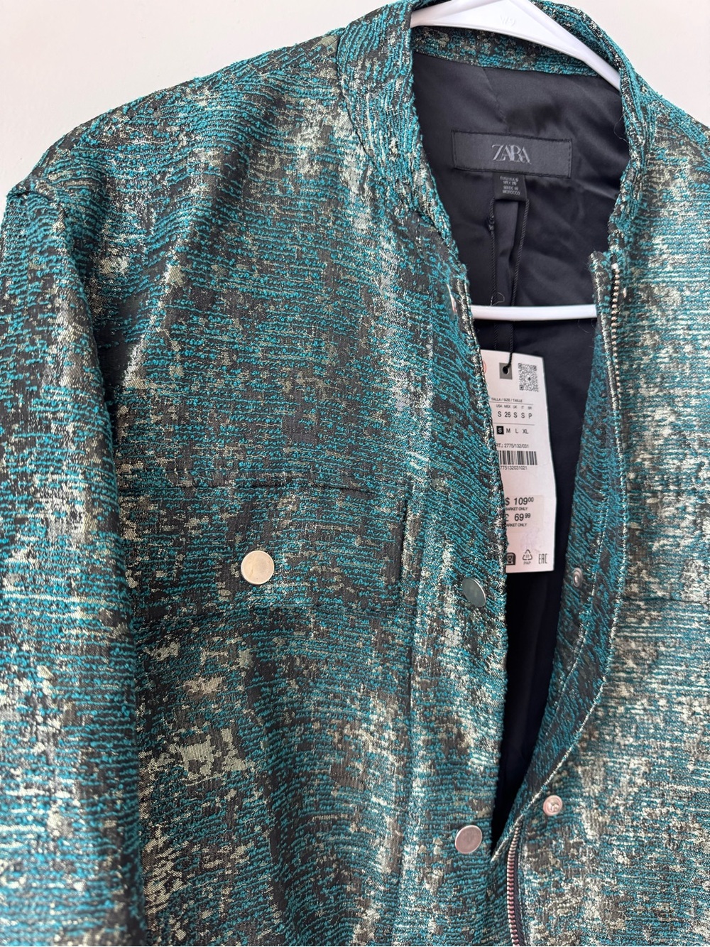 Zara Teal Green Metallic-Thread Bomber Jacket - Picture 5 of 11